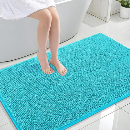 OLANLY Large Bathroom Rugs 47x32, Extra Soft Absorbent Chenille Bath Rugs, Rubber Backing Quick Dry, Machine Washable Bath Mats for Bathroom Floor, Tub and Shower, Home Decor Accessories, Aqua Sky