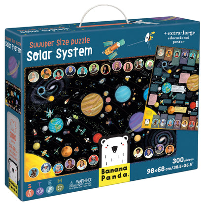 Banana Panda Solar System Puzzle - Suuuper Size 300-Piece Floor Puzzle with Large Educational Poster with Planet, Space and Science Facts - Early STEM Learning Activity - for Kids Ages 7 Years and up