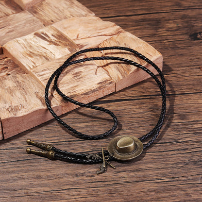 Subiceto 6Pcs Bolo Tie for Men Women Western Cowboy Natural Turquoise Tiger Eye Stone Handmade Shape Round Leather Necktie Vintage Native American Bola Tie Set Wolf