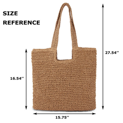 COZYOFFI Straw Beach Tote Bag: Large Summer Boho Woven Bags - Rattan Handmade Shoulder Handbags for Women(Brown)