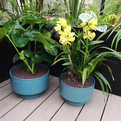 Fzfeiyy Ceramic Planters 11 Inch, Honeycomb Ceramic Pots for Plants Indoor Outdoor, Round Plant Pot with Drainage Hole, Large Planter Flower Pot, Reactive Glaze Blue