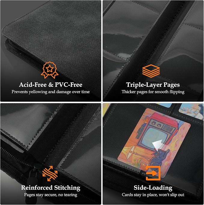 Trading Card Binder 9 Pocket - Premium Card Collection Binder for 360 Cards, Durable Side-Loading Card Album with Zipper, Perfect for TCG, MTG, and Sports Cards, Green