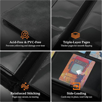 Trading Card Binder 9 Pocket - Premium Card Collection Binder for 360 Cards, Durable Side-Loading Card Album with Zipper, Perfect for TCG, MTG, and Sports Cards, Green
