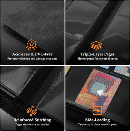 Trading Card Binder 9 Pocket - Premium Card Collection Binder for 360 Cards, Durable Side-Loading Card Album with Zipper, Perfect for TCG, MTG, and Sports Cards, Purple
