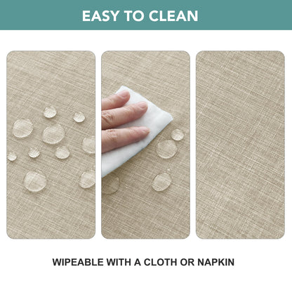 Outdoor Tablecloth with Umbrella Hole - Patio Table Cloth Zippered Round 60 Inch, Linen-Look Polyester Table Cover Water Resistant for Picnic Outside, Natural Color