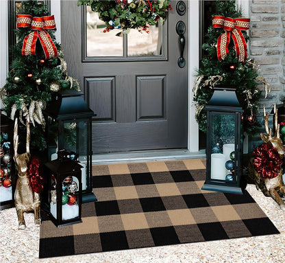 Checkered Front Door Mat Outdoor 24''x35''Buffalo Plaid Outdoor Rug Cotton Washable Layered Doormat for Bedroom,Bathroom,Farmhouse,Entryway,Home Entrance