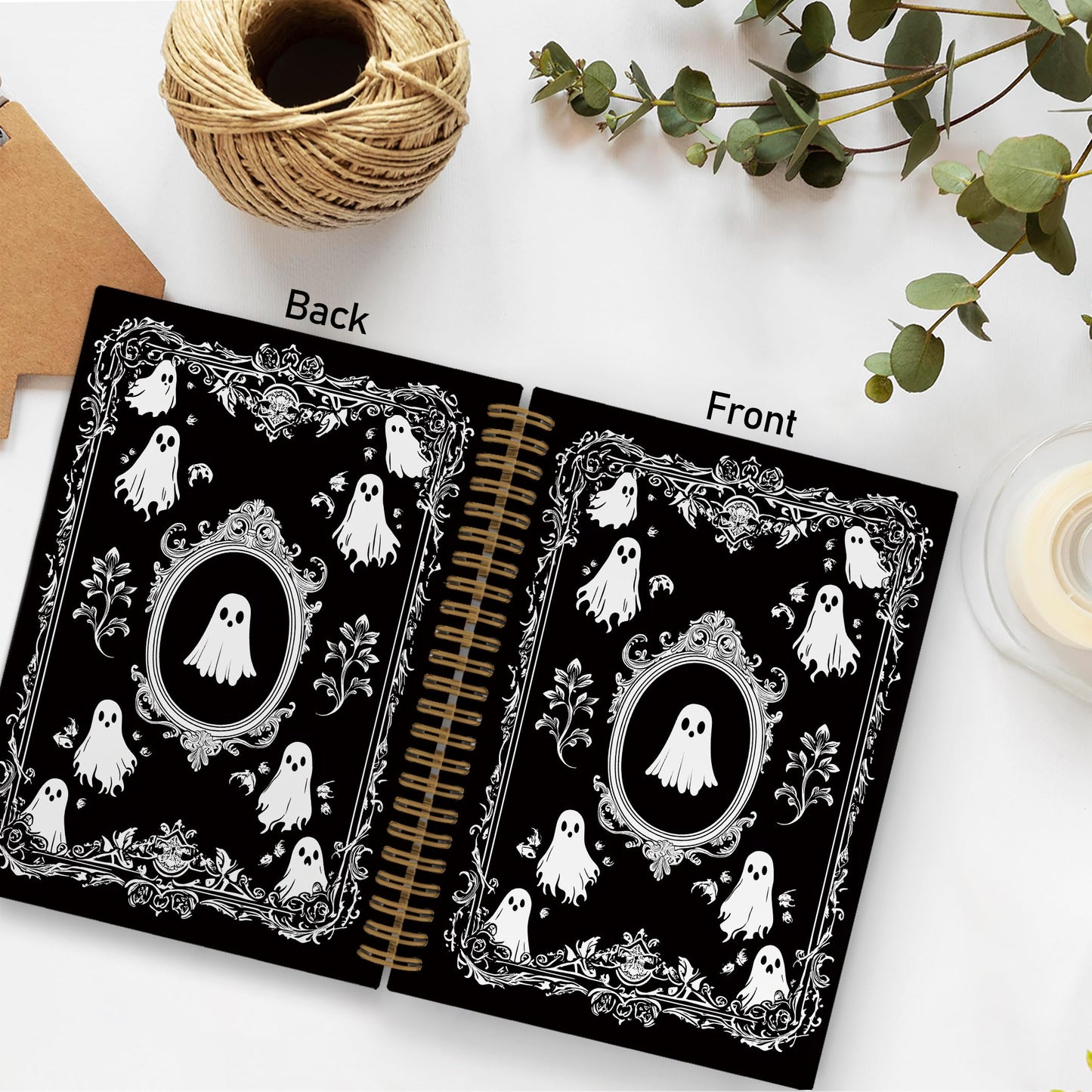 QLMX Gothic Ghosts Spiral Notebook, Witchy Goth Ghost Journal Notebook, Halloween Spooky Ghost Notebooks for School Work, Dark Academia Office Supplies Gifts for Women Men, 5.5x8.3 Inch