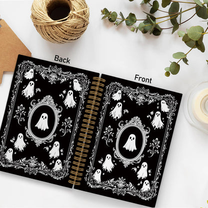 QLMX Gothic Ghosts Spiral Notebook, Witchy Goth Ghost Journal Notebook, Halloween Spooky Ghost Notebooks for School Work, Dark Academia Office Supplies Gifts for Women Men, 5.5x8.3 Inch