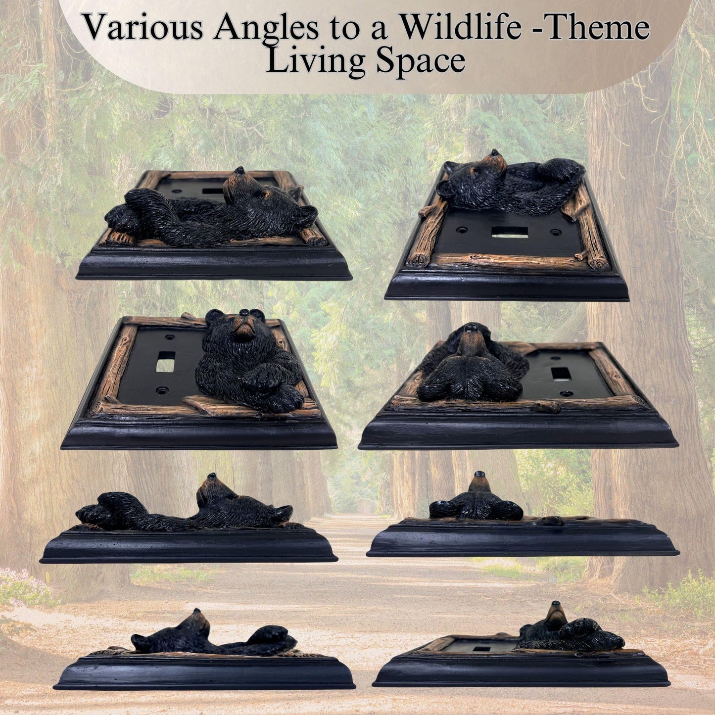 BestGiftEver Single Toggle Decorative Light Switch Cover Plate with Black Bear and Tree Branch Accents - Rustic Electrical Cover Plate for Lodge Cabin House Style Ideal for Wildlife and Nature Lovers