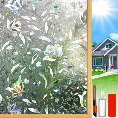 Rainbow Window Privacy Film Decorative, Stained Glass Tint for Home, 3D Decals Clings for Glass, Static Cling Sticker, Suncatcher Cover,45.2" by 157.4"