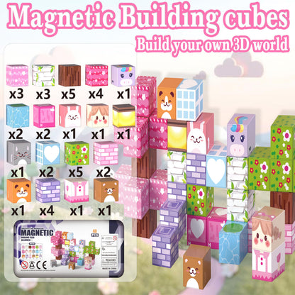 Varaict Magnetic Building Blocks - 40 PCS Animal Cubes Set with Cats Bears Unicorns & Storage Case, STEM Educational Toys for Kids Ages 3-8