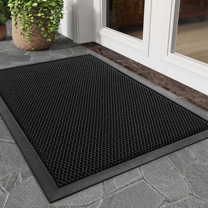 tchdio Front Door Mat Outside Entrance, 17"x29" Doormat Mud Dirt Trapper, Non Slip Welcome Mat Durable Door Mats for Front Door, Heavy Duty Entry Mat Stain Resist for Entryway, Black
