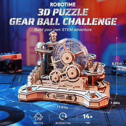 ROBOTIME 3D Wooden Puzzles Marble Run Set - 3D Puzzles for Adults-Mechanical Model Kit for Adults - Model Building Kits - Space/STEM/Engineering Gift