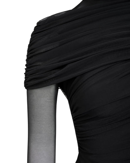 JW PEI Women's Ella Sheer Ruched Turtleneck Top - Black