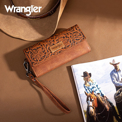 Montana West X Wrangler Tooling Women's Wallets Brown Western Wallet for Women Wallets, Card Cases & Money Organizers Phone Wallet Women Wristlet with Coin Purse WG196-W056BR