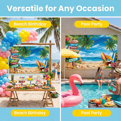Photo Booth Backdrop and 30Pcs Props, 5x3 ft Aloha Themed Backdrop for Luau Party Decorations, Non-Reflective Surfboard & Tropical Leaf Backdrop for Pool Party, Beach Birthday Backdrop