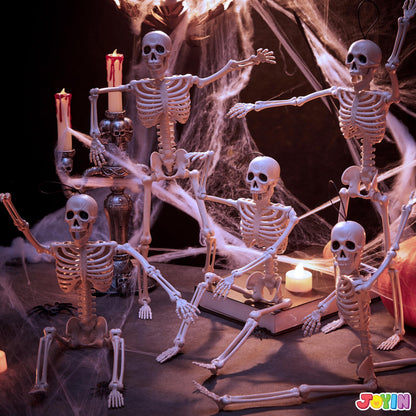 JOYIN 6 PCS 16" Halloween Skeleton Decor, Full Body Posable Movable Joints, Hanging Skeletons for Halloween Decoration Indoor Outdoor, Graveyard Haunted House Prop, Spooky Scene Party Favor