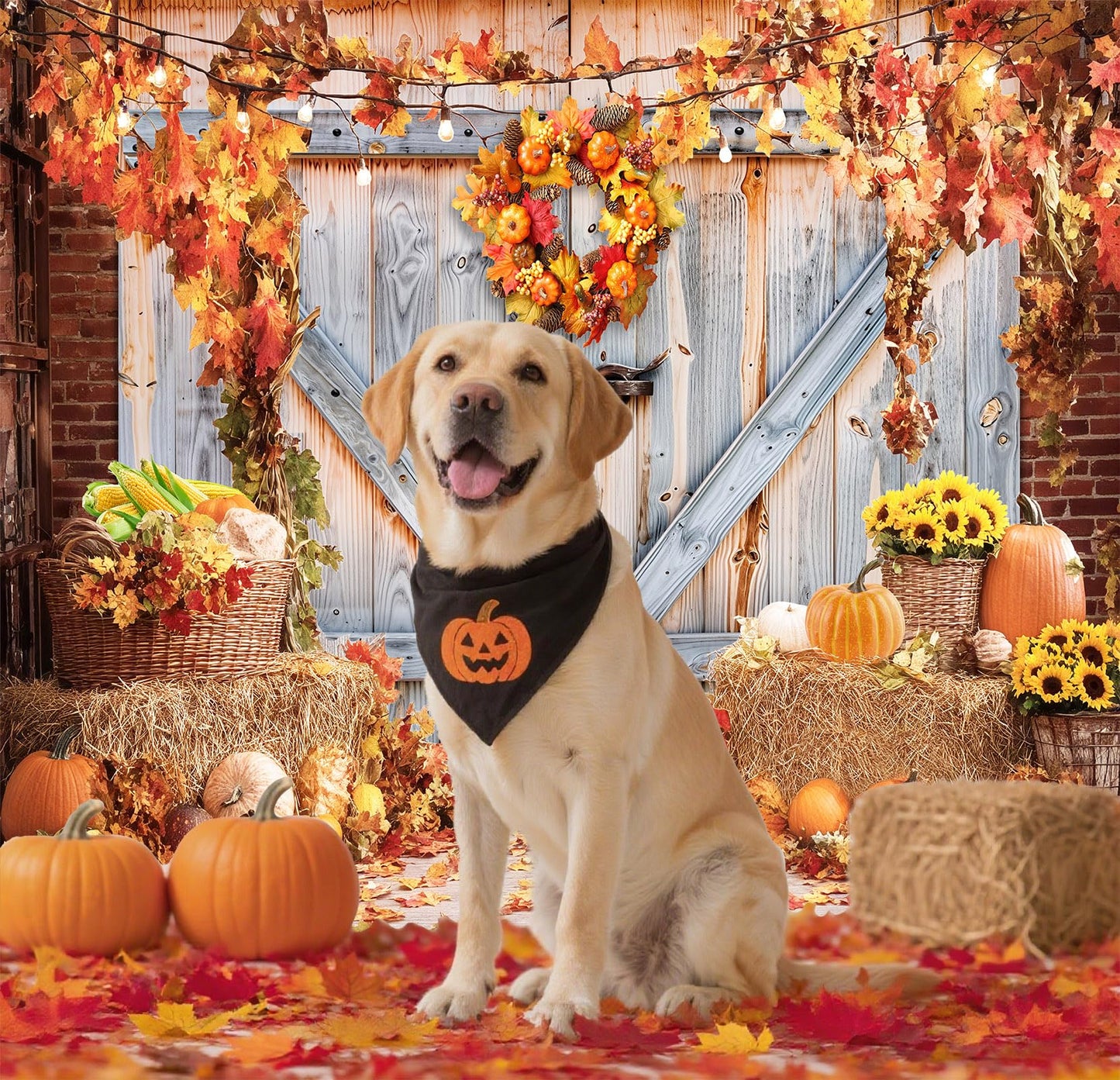 Fall Photo Backdrops for Photography, Pumpkin Thanksgiving Backdrop for Photoshoot, Orange Maple Leaves Harvest Friendsgiving Decorations 10x8ft