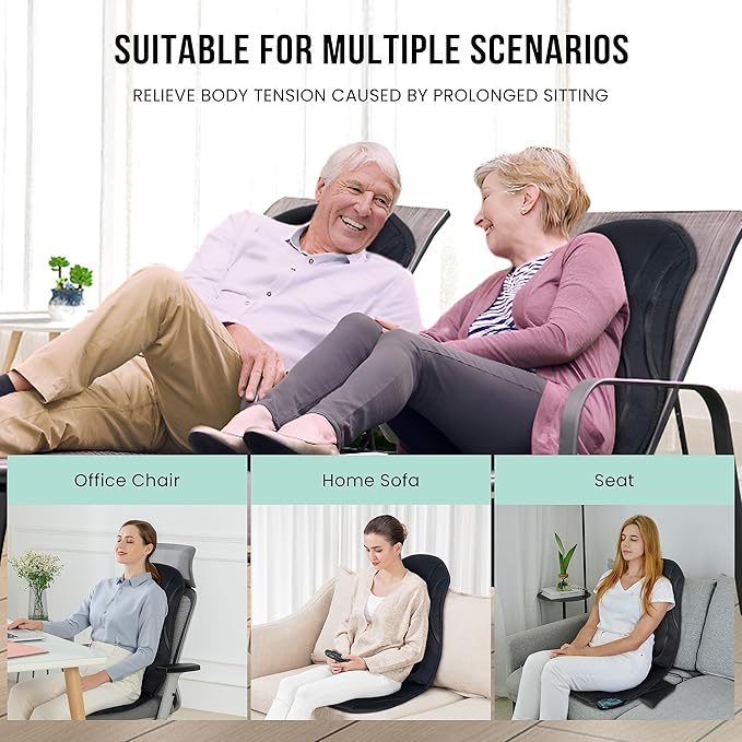 Snailax Vibration Back Massager with Heat, Seat Massager with 8 Vibrating Motors & 5 Modes, Chair Massager Cushion, Massage Pad for Chair, Office, Gifts for Lover