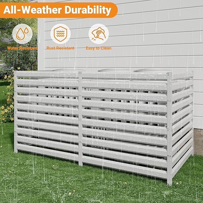 CJF Outdoor Privacy Screens, 42" H x 38" W Metal Air Conditioner Fence Panels, Pool Equipment Enclosure, Trash Can Screens Fence Kit for Outside Backyard Patio(Withe/2-Panel)