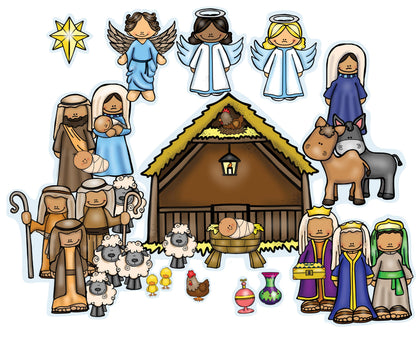 Story Time Felts Nativity Birth of Baby Jesus Felt Figures Flannel Board Stories 25 Pieces Christmas Scene (Medium-Blue)