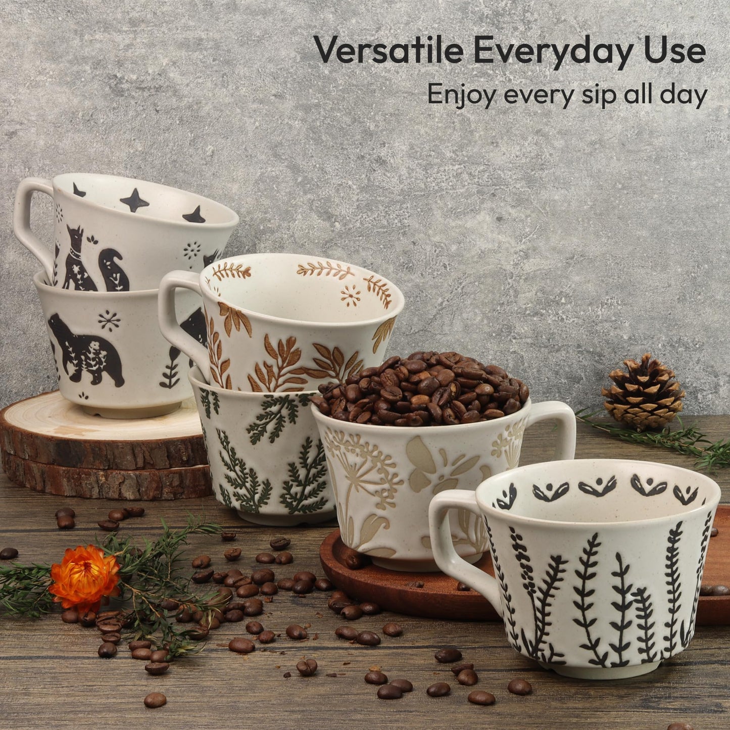 LINVIA Ceramic Coffee Mug, 11 oz Small Novelty Unique Teacup with Handle, Stoneware Cup for Tea Mocha Latte Cappuccino (Fox)