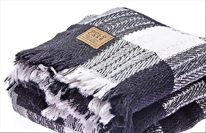 Gold CASE Throw Blanket for Couch – 100% Recycled Cotton – Vintage Throw Blankets for Living Room, Bed, & Outdoor – Decorative Boho Blankets & Throws – Soft Couch Drape – Buffalo Black Set (50”x60”)