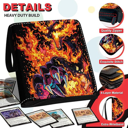 1008 Card Binder 9 Pocket, 3-Ring Trading Card Binder with 56 Page Removable Sleeves, High Storage Waterproof Trading Card Holder Collection Card Album Organizer Case for TCG Cards-Fire Dragon