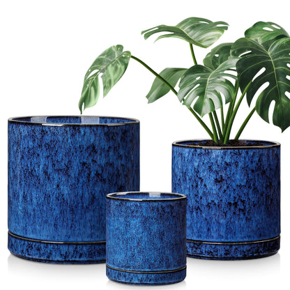 vancasso Ceramic Planters, Plant Pots for Indoor Plants, 6.25+8.25+10.25 Inch Ceramic Pots for Plants, Flower Pots with Drainage Holes (Blue, 6.25+8.25+10.25 Inch)