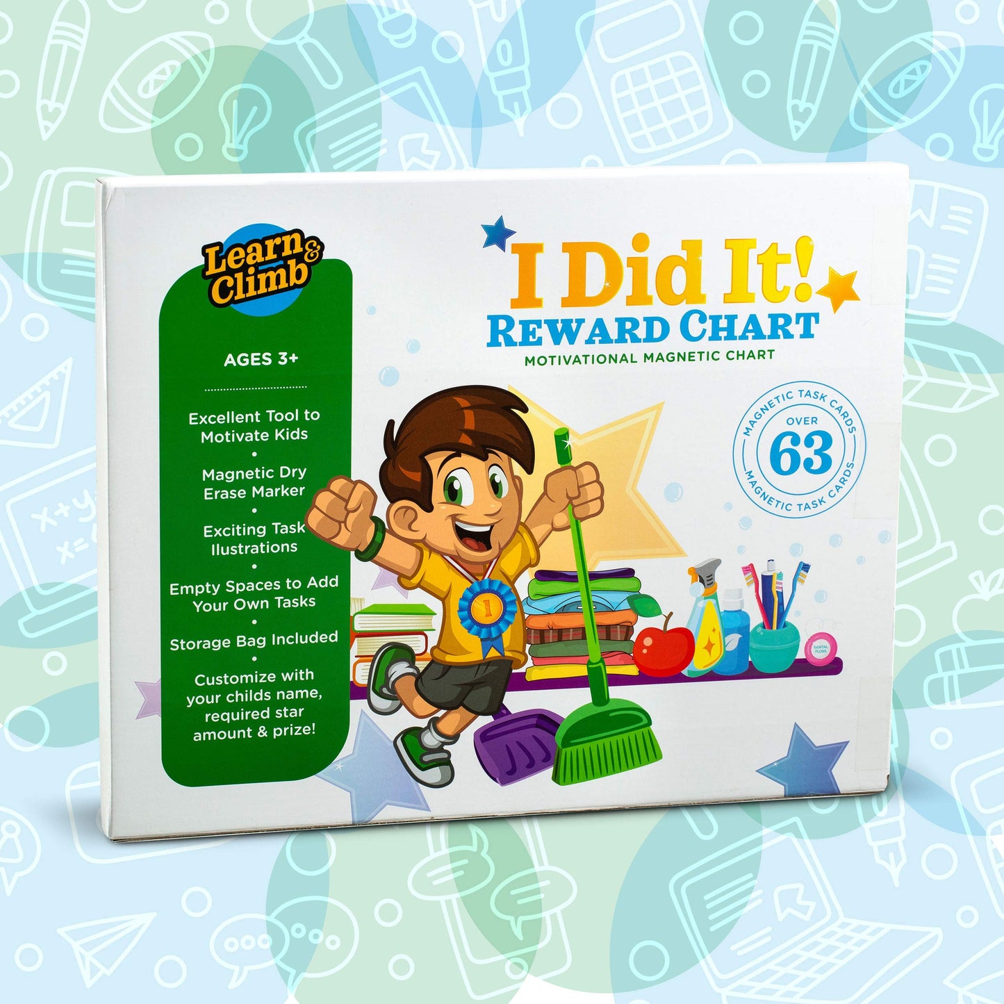 Learn & Climb Kids Responsibility Chart Magnetic Board, 63 Chores, Potty Train Tasks, Multiple Kids (Magnetic)