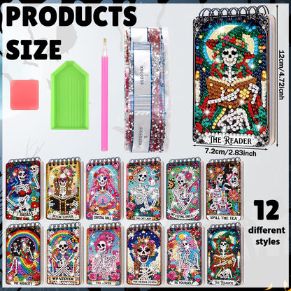 Fuyoooo 12 Pcs Summer Halloween Diamond Art Notebook Kits for Adults DIY Hawaiian Halloween Diamond Painting Notebook Gift Set Cover Notepad 5d Pink Skull Journal Art Crafts Accessories with Tools