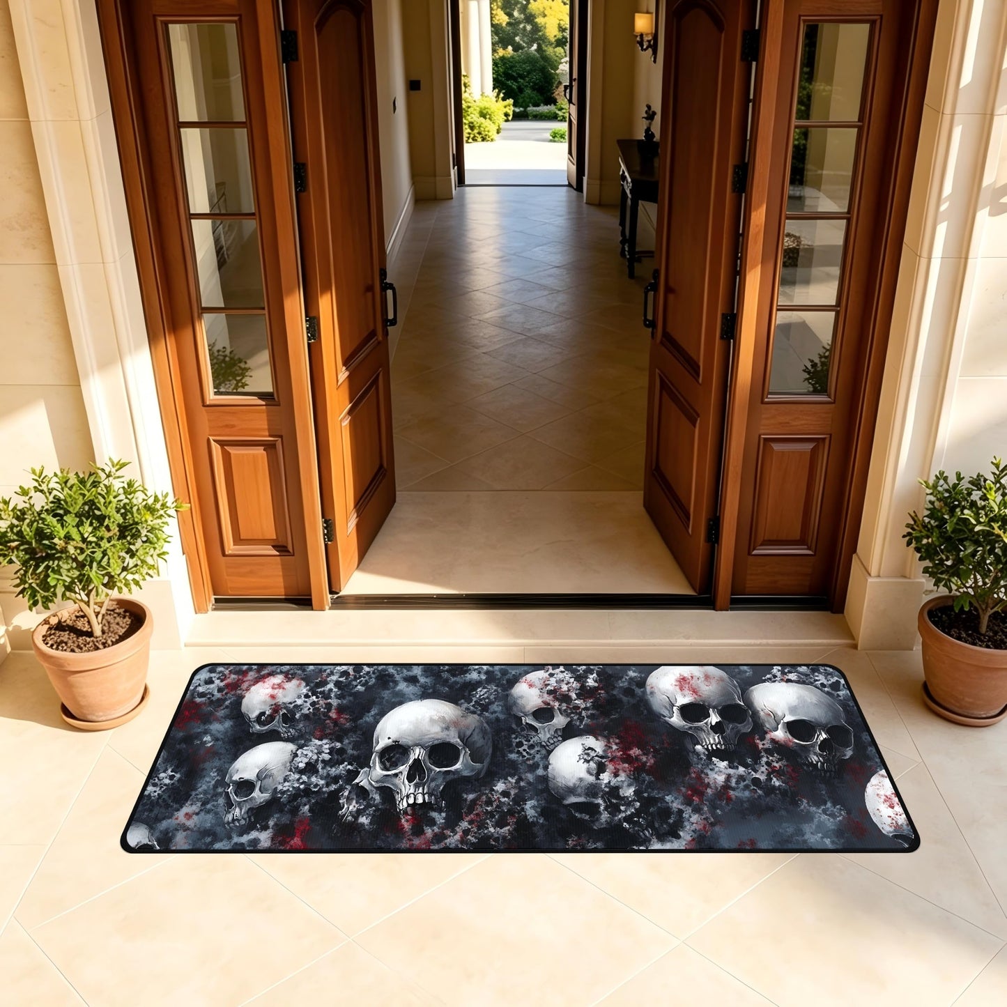 Decorative Laundry Room Floor Mat Skull Non-Slip Washable Farmhouse Kitchen Rug 48"x20" Halloween Rugs