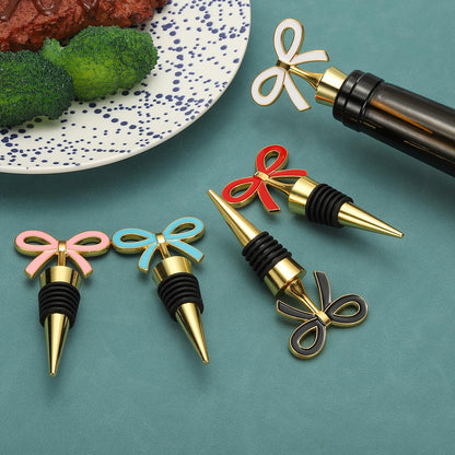 uxcell 2 Pcs Bow Wine Stopper, Reusable Wine Stoppers Airtight Leak-proof Bottle Plugs Liquor Saver Beer Beverage Glass Bottles Stopper for Bar Holiday Party Home Decor, Gold-Pink