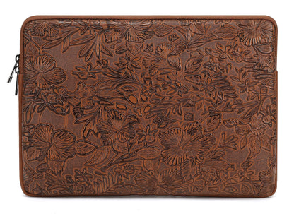 Canvaslove Embossing Floral Pattern PU Leather Laptop Sleeve Case with Pocket for MacBook Air 15 inch and 15 inch-15.6 inch HP, Lenovo, Dell, ASUS, Acer Notebook Computer (Coffee)