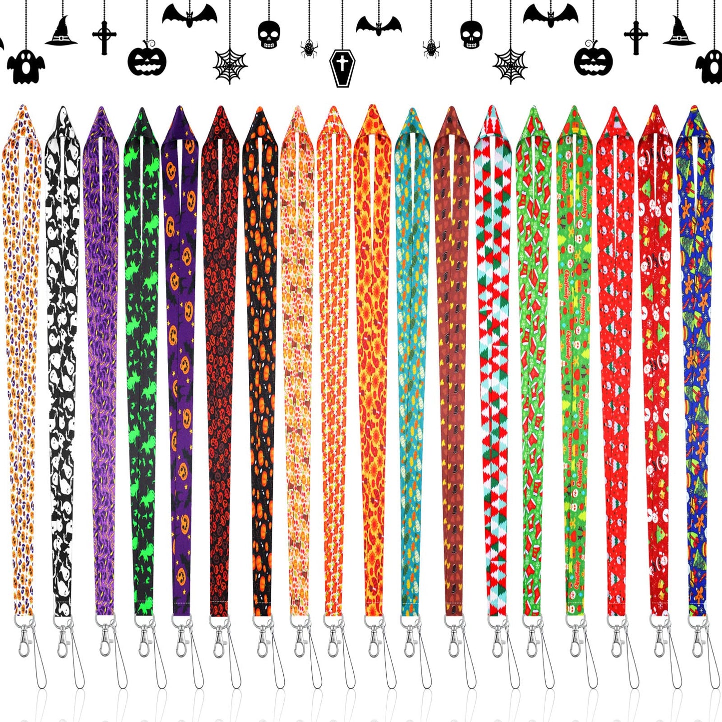Kingdder 18 Pcs Halloween Christmas Lanyards for ID Badges Fall Thanksgiving Name Badge Lanyard with Swivel Hook Lobster Claw Holiday Office School Supplies