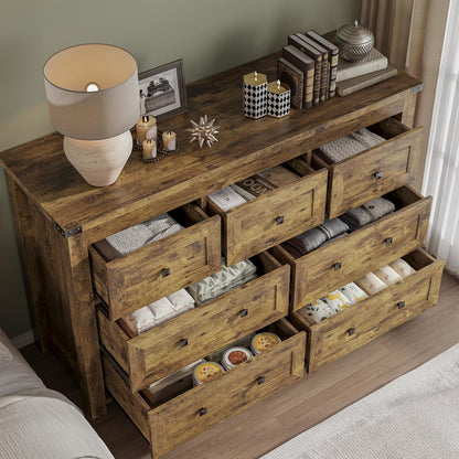 7-Drawer Dresser, Modern Wooden Storage Chest of Drawers, Dresser TV Stand, Wood Drawer Organizer with Metal Handles for Bedroom, Living Room, Hallway