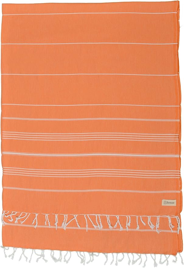 Bersuse Towels Anatolia XL Beach Blanket Throw Blanket Turkish Towel 100% Cotton Extra-Large Quick-Dry Lightweight Premium Peshtemal Towel - 61x82 Inches, Orange (Set of 3)