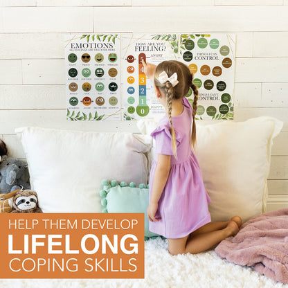 Hadley Designs Feelings Chart for Classroom Must Haves -Emotions Chart for Toddler Calm Down Corner Supplies,Feelings Wheel, Mental Health & Social Emotional Learning Posters, Greenery Classroom Decor