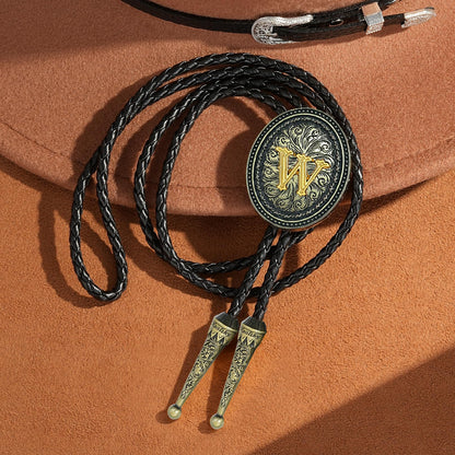 Sintcach Bolo Tie for Men Women, Western Cowboy Initial Letter Bolo Ties, Vintage Leather Necktie Western Accessories Cowboy Gifts, W