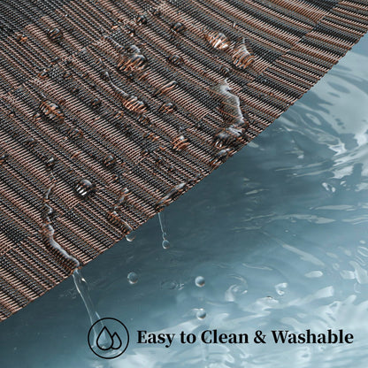 Leetaltree Brown with Black Striped Placemats Set of 8 - Heat Resistant Non-Slip Place mats for Dining Table, Washable Durable PVC Vinyl Woven Table Mats（Brown Stripe, 8）