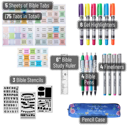 Mr. Pen- Bible Journaling Kit for Women, Bible Highlighters and Pens No Bleed, Tabs, Stencils, Ruler, Fineliners & Pencil Case for Devotions, Prayer & Christian Gifts