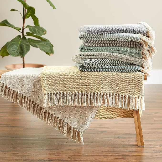 DII Chevron Throw Collection Handloomed Cotton, 50x60, Off-White