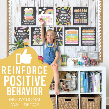 Hadley Designs Motivational Poster for Classroom Decor -9 Growth Mindset Classroom Posters Elementary, Inspirational Wall Decor Middle School, Teacher Must Haves, Chalkboard Bulletin Board Decorations