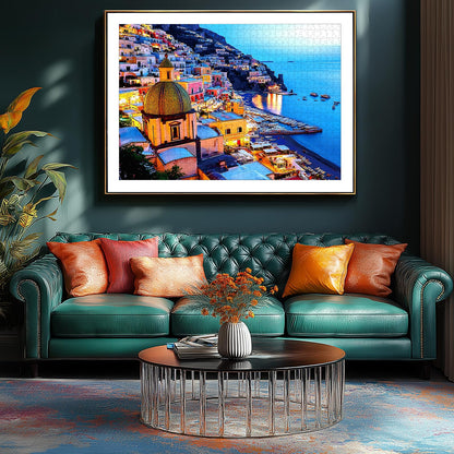 MINIWAN 500 Piece Jigsaw Puzzles for Adults & Seniors - Positano Italy Coast Landscape Puzzle, 23"x15" Adult Puzzle with Letters on Back, Unique Shaped Pieces, Home Decor & Gift