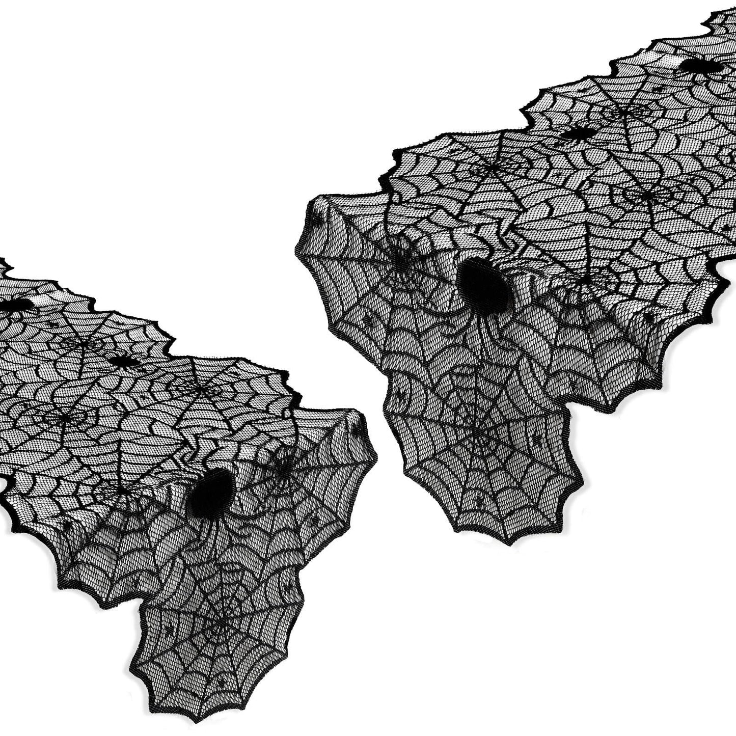DTOFOOT 4 Pack Halloween Table Runner, 18 x 72 Inch Black Lace Spider Web Table Runner for Halloween Decorations Gothic Cobweb Tablecloth for Dining Table Fireplace Mantel Party Decor