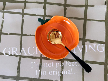 Ceramic Spoon Rest for Stove Top, Halloween Pumpkin Cute Spoon Rest for Kitchen Counter, Cooking Spoon Holder for Kitchen Counter, Utensil Rest Spatula Rest Ladle Holder Tong Rest (Orange)