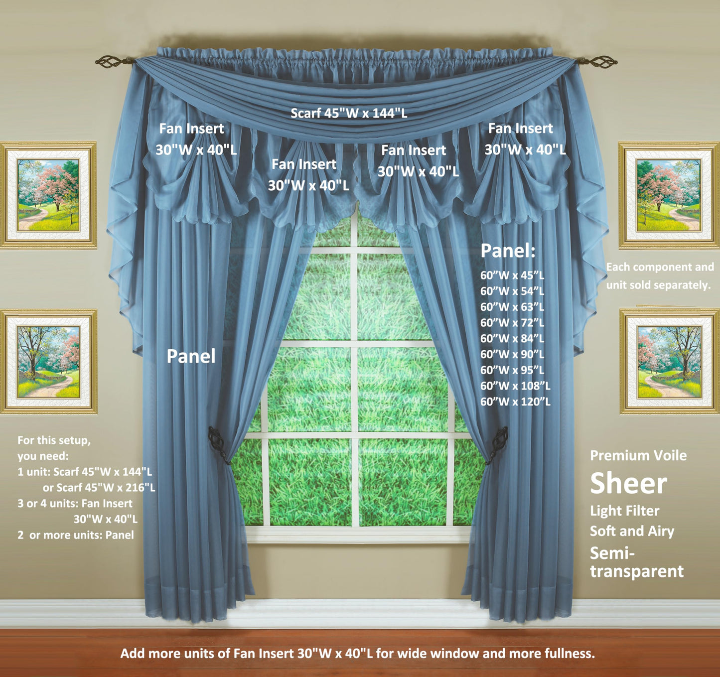 Today's Curtain Emelia Original Voile Scarf 144", Wedge Blue, 45" W x 144" L