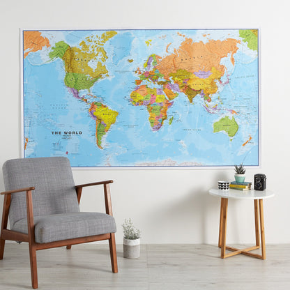Maps International Giant World Map Poster - Mega-Map of The World - Front Sheet Laminated - 46 x 80 - Updated 2025