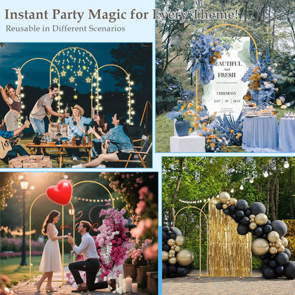 Antizz Arch Backdrop Stand,7.2FT, 6.6FT, 6FT Set of 3 Metal Gold Balloon Arch Stand Kit Wedding Arch Stand for Baby Shower Birthday Party Event Decoration Garden Floral Balloon Arch with Base