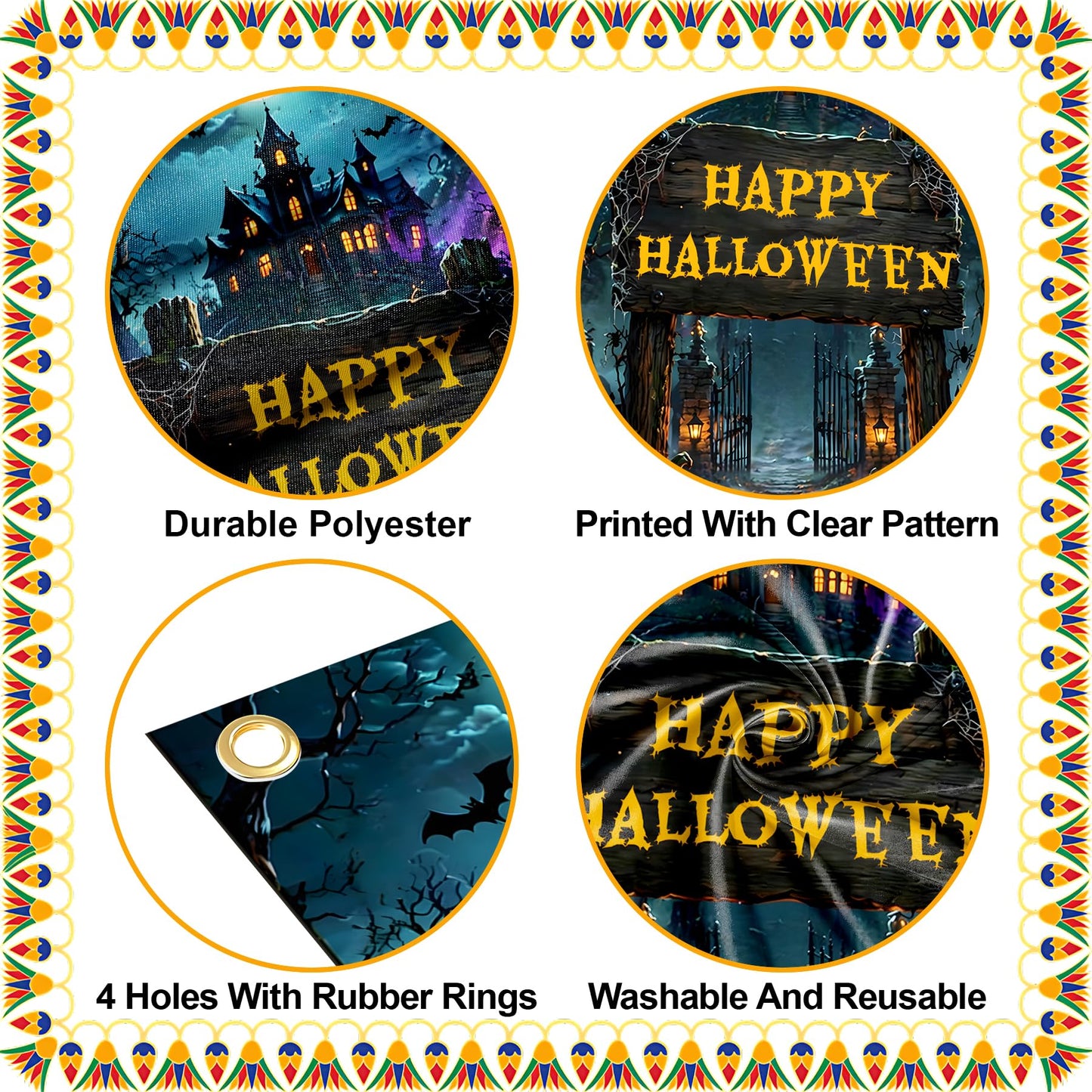 NYZE Happy Halloween Front Door Cover Banner, 35.4 x 70.8 Inch Pumpkin Vertical Hanging Door Backdrop, Indoor Outdoor Halloween Party Photography Decorations